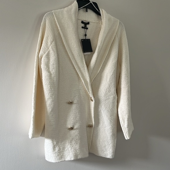 Massimo Dutti Weave Textured Wrap Cardigan With Gold Buttons Ivory Cream Sz S/M - Picture 15 of 15